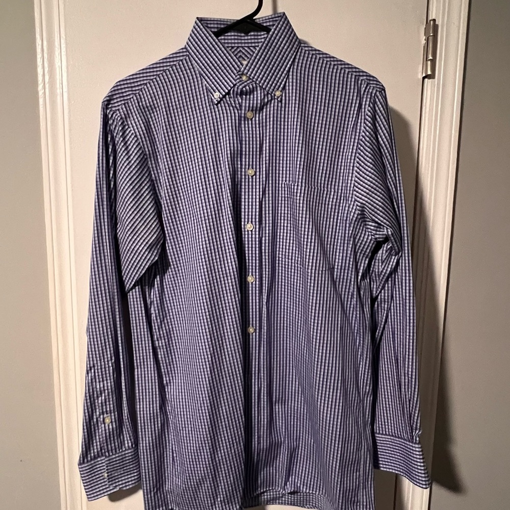 JOSEPH ABBOUD Regular fit blue checker pocket button down 14.5 neck;32/33 sleeve